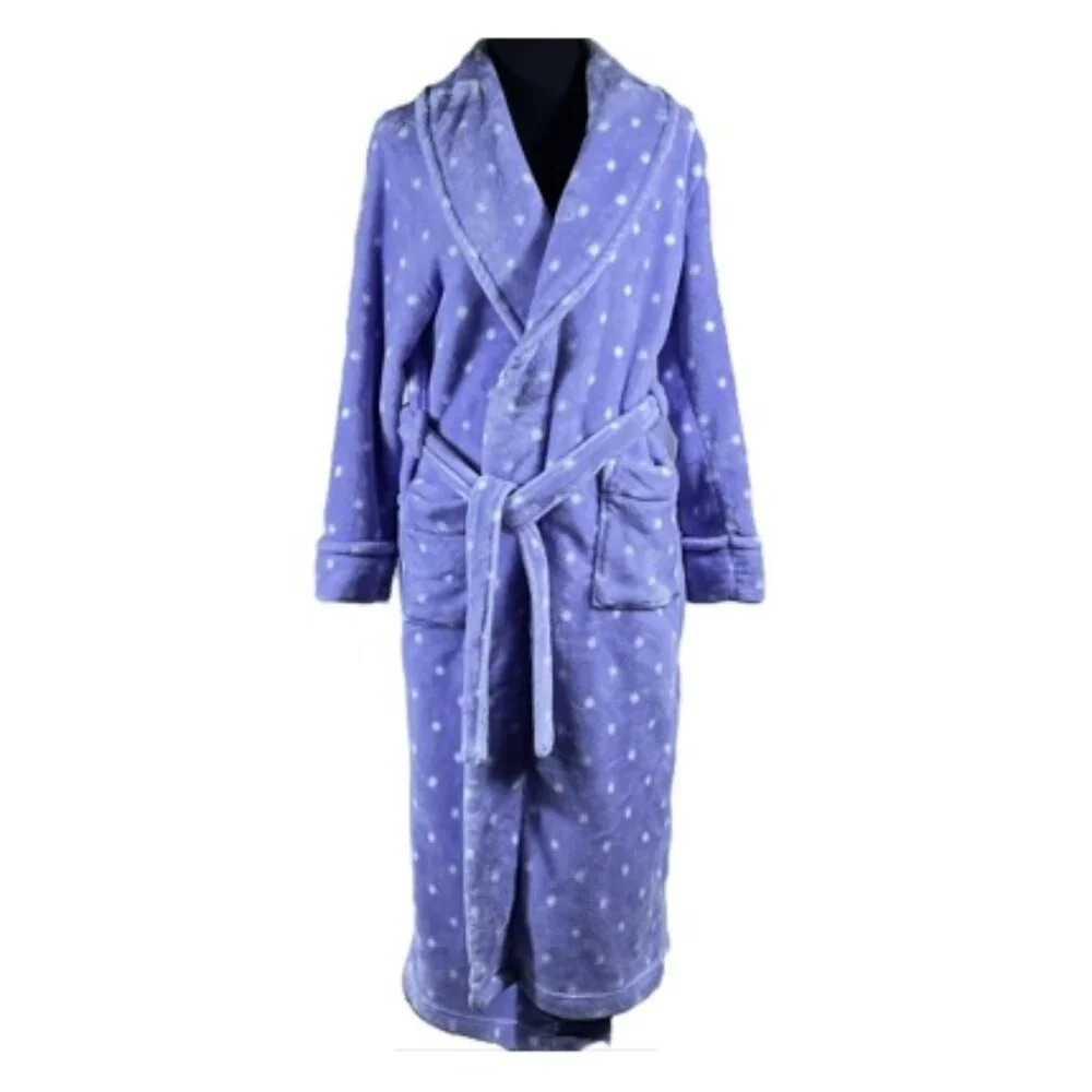 Women's Sonoma - Purple / White Dot - Faux Fur Plush - Long Belted Robe - Medium - Picture 1 of 7